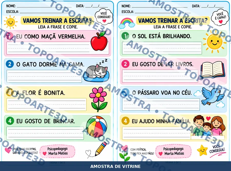 Treino de escrita • kit de 2 folhas